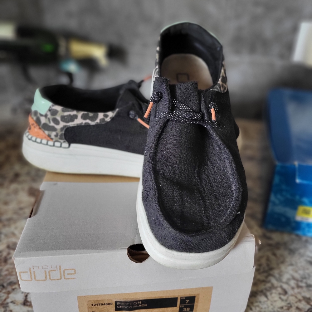 Hey Dude Black and Leopard Casual Shoes